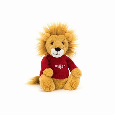 Jellycat Bashful Lion with Red Jumper New Zealand | OLQKR9387